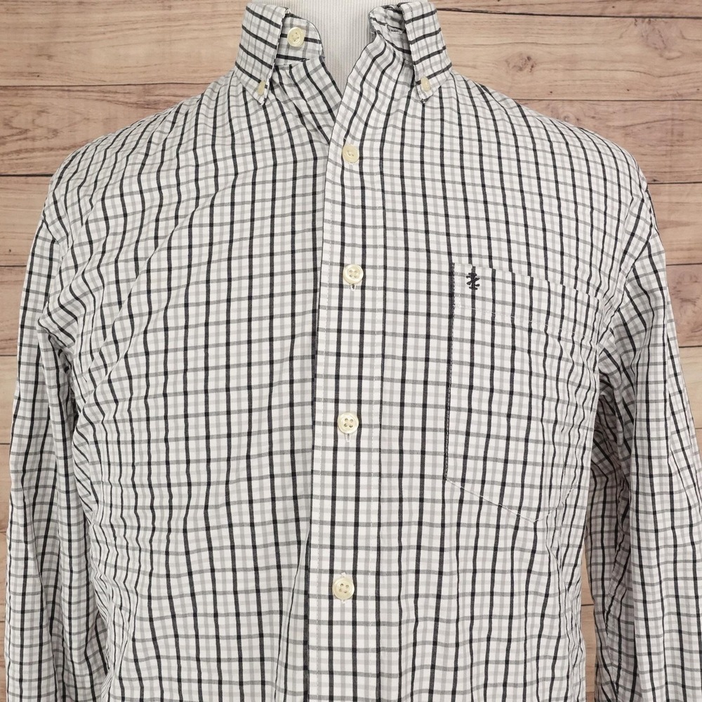 IZOD Shirt Mens M White Plaid Long Sleeve Button-Up Cotton Pocket Casual Woven